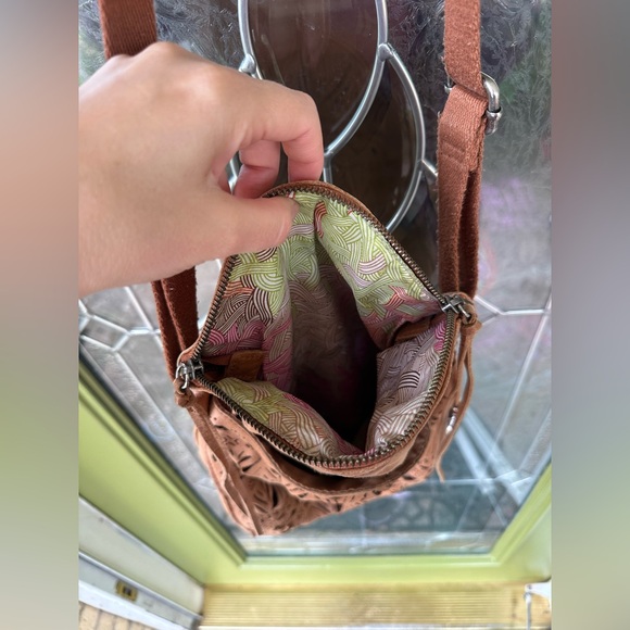 The Sak Adjustable Crossbody Brown Leather Laser Cutout Bohemian Purse - Picture 6 of 13